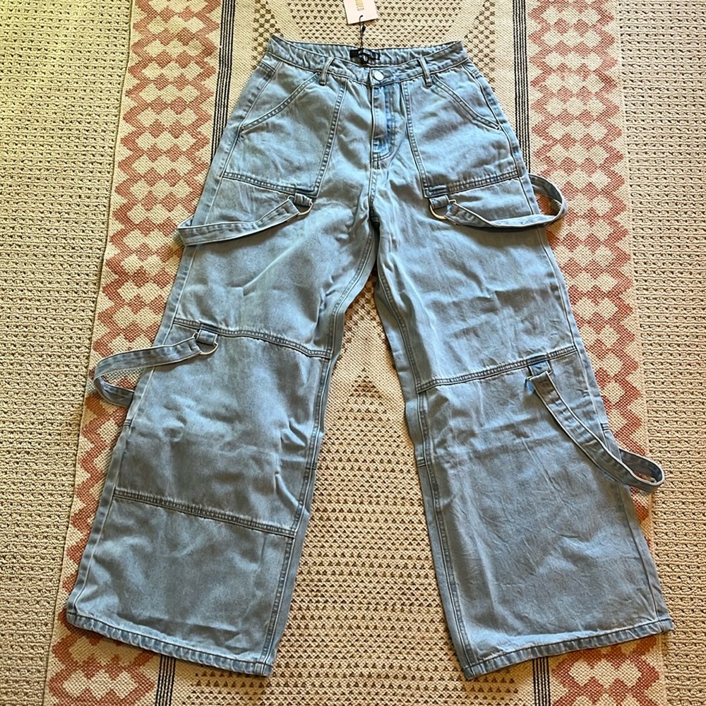 Missguided Utility Tab Wide Leg Jeans.